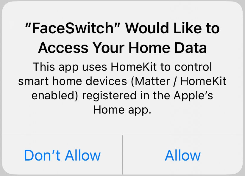 Message requesting permission to access Home Data by the app