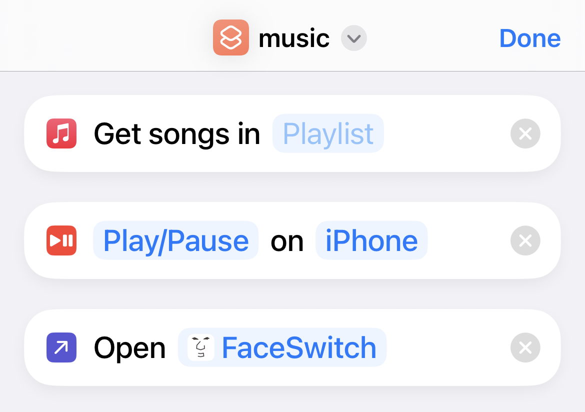 Make sure your shortcut ends with the action to open the FaceSwitch app.