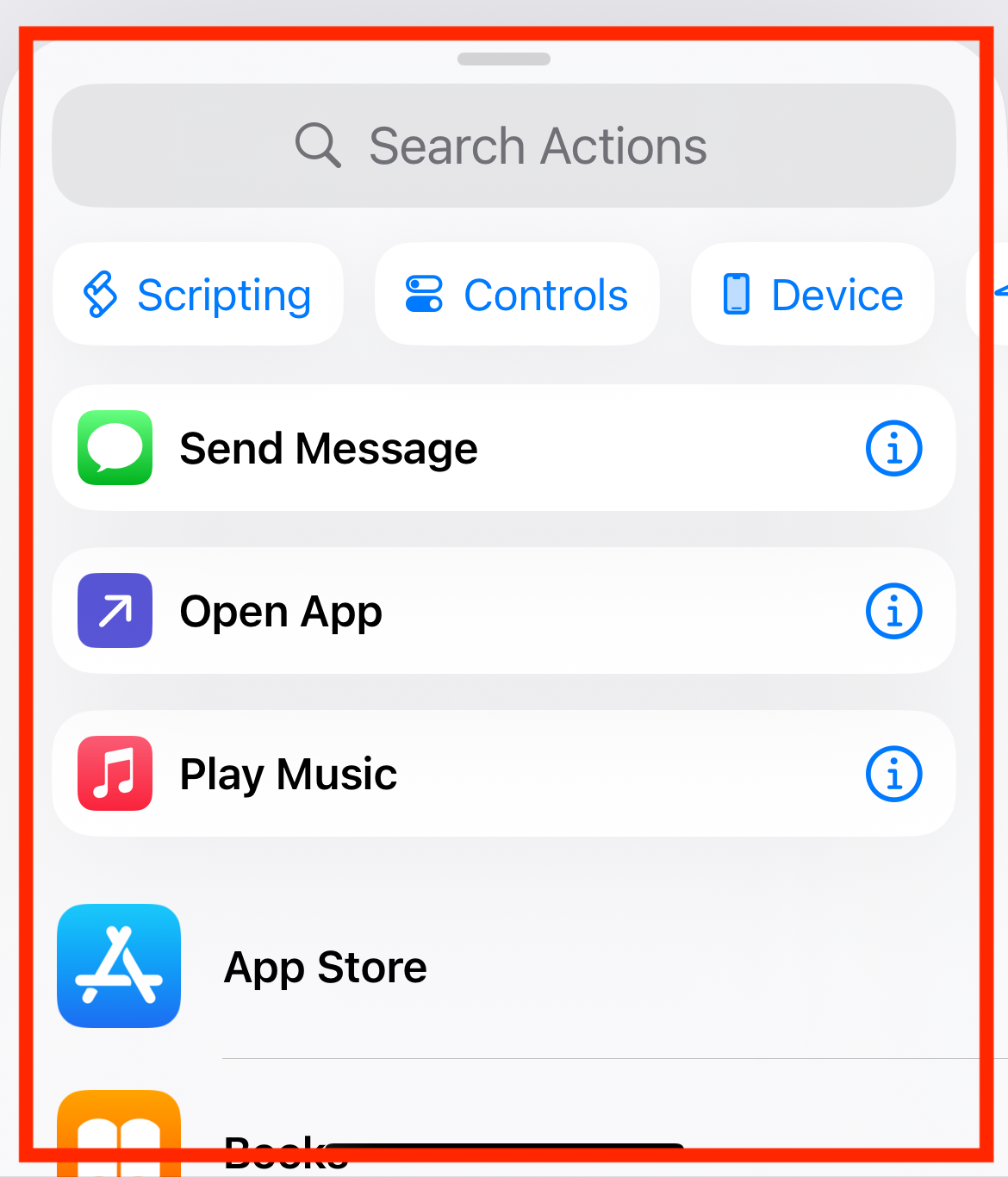 The action selection screen shows buttons like 