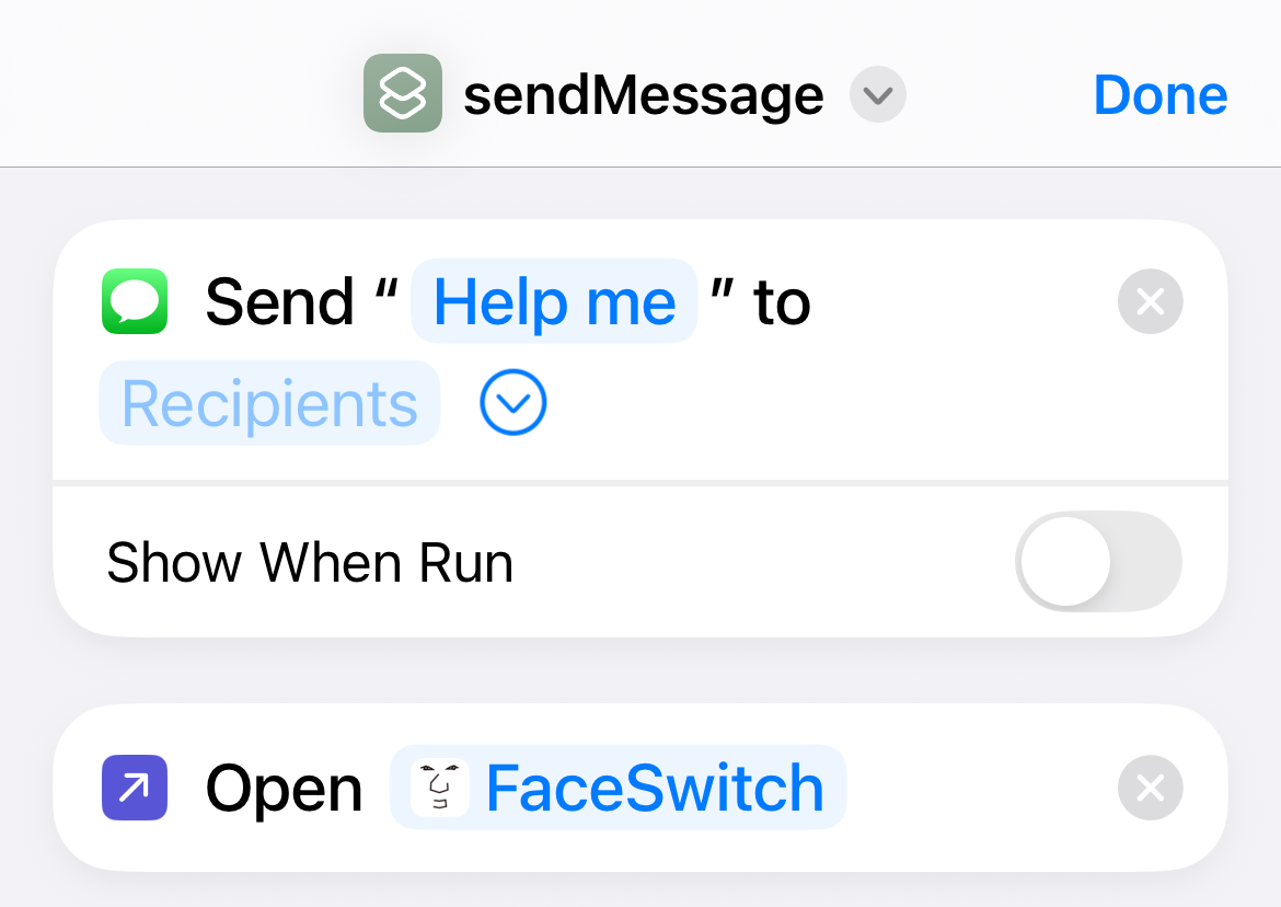 A shortcut that sends a text message via the Messages app and then opens 